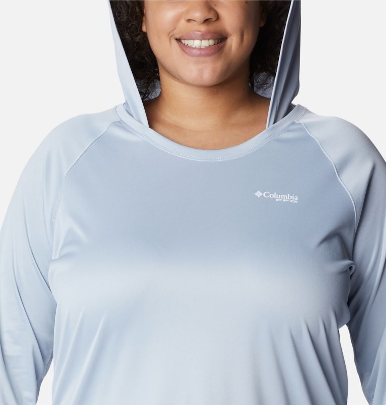 Women's Columbia PFG Tidal Tee Heather Hoodie Light Blue | Plus Size CA-R3186